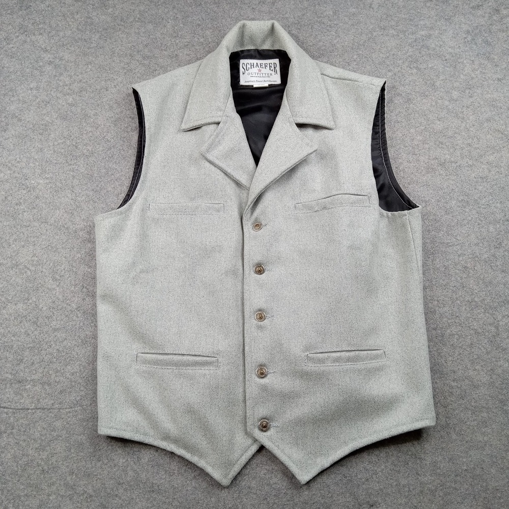Schaefer Outfitter Vest Mens Large Gray Wool Western Button‎ 805 USA Ranchwear